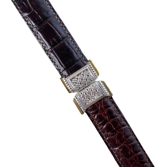 BRIGHTON Crocodile Embossed Leather Belt with Metal Embellished Hardware Size S - Picture 10 of 14
